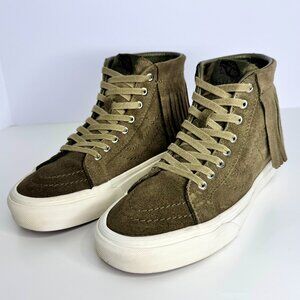 VANS SK8-Hi Native Fringe Sneakers Olive Leather Shoes Skateboarding Women's 6.5